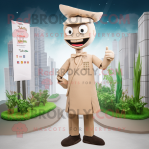 Tan Pho mascot costume character dressed with a Sheath Dress and Lapel pins