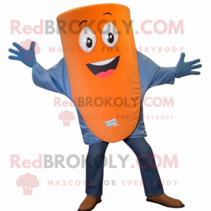 Orange Ray mascot costume character dressed with a Denim Shirt and Ties