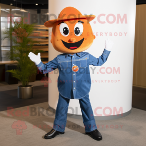 Orange Ray mascot costume character dressed with a Denim Shirt and Ties