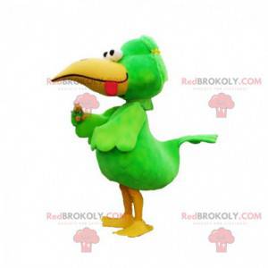 Funny and colorful big green and yellow bird mascot -