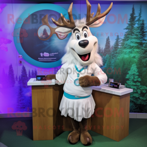 White Elk mascot costume character dressed with a Pencil Skirt and Bracelet watches