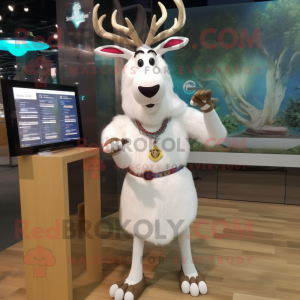 White Elk mascot costume character dressed with a Pencil Skirt and Bracelet watches