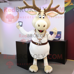 White Elk mascot costume character dressed with a Pencil Skirt and Bracelet watches