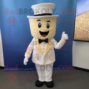 Cream Pop Corn mascot costume character dressed with a Dress Shirt and Caps