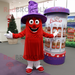 Lavender Bottle Of Ketchup mascot costume character dressed with a Romper and Hat pins