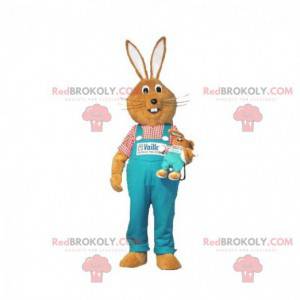 Mascotte coniglio marrone con tuta blu - Redbrokoly.com