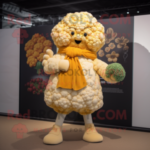 Gold Cauliflower mascot costume character dressed with a Cardigan and Headbands