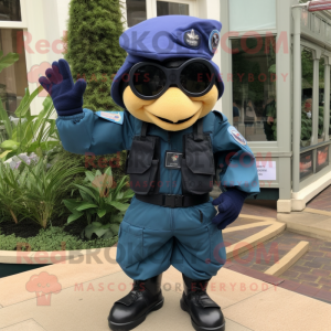 Navy Special Air Service mascot costume character dressed with a Bermuda Shorts and Gloves