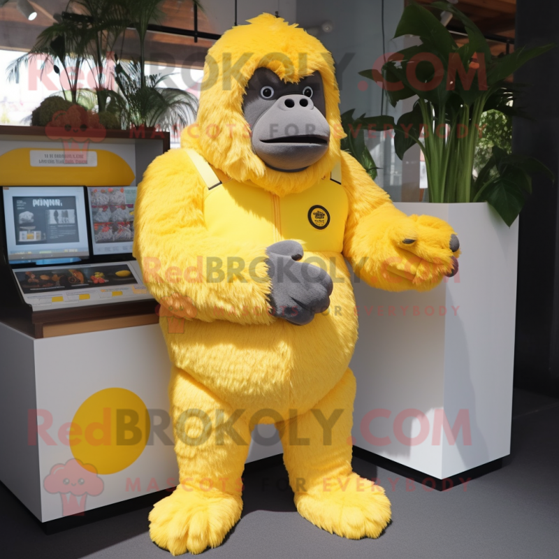 Lemon Yellow Gorilla mascot costume character dressed with a Romper and Mittens Lemon Yellow Gorilla mascot costume character dressed with a Romper and Mittens