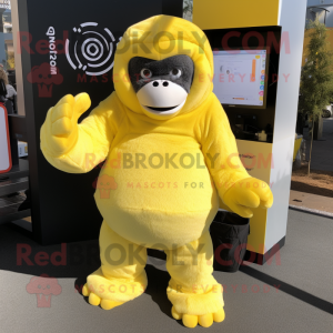 Lemon Yellow Gorilla mascot costume character dressed with a Romper and Mittens