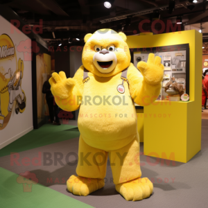 Lemon Yellow Gorilla mascot costume character dressed with a Romper and Mittens