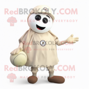 Cream Petanque Ball mascot costume character dressed with a Cargo Shorts and Shawl pins