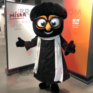 Black Tikka Masala mascot costume character dressed with a Coat and Eyeglasses
