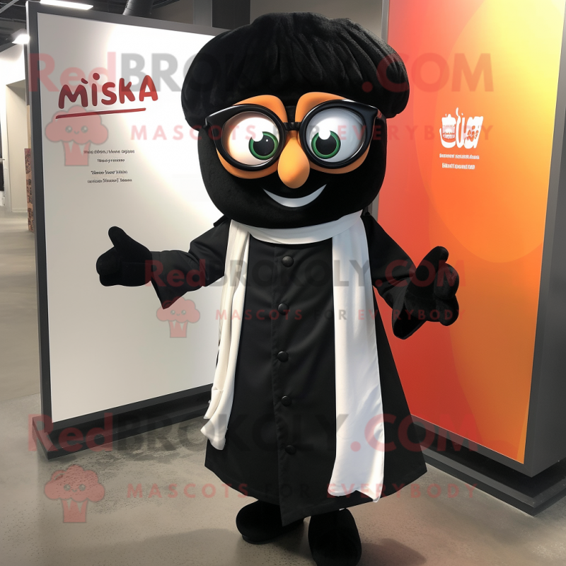 Black Tikka Masala mascot costume character dressed with a Coat and Eyeglasses Black Tikka Masala mascot costume character dressed with a Coat and Eyeglasses