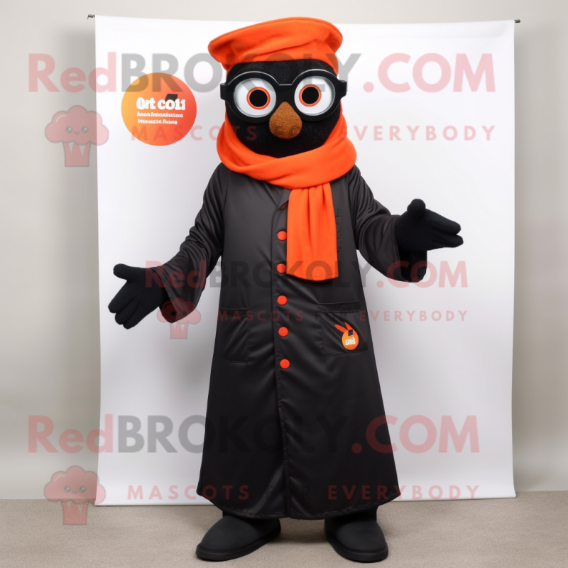 Black Tikka Masala mascot costume character dressed with a Coat and Eyeglasses Black Tikka Masala mascot costume character dressed with a Coat and Eyeglasses