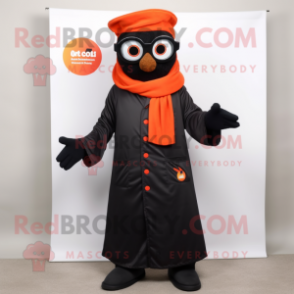 Black Tikka Masala mascot costume character dressed with a Coat and Eyeglasses