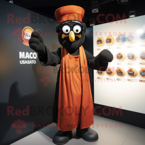 Black Tikka Masala mascot costume character dressed with a Coat and Eyeglasses