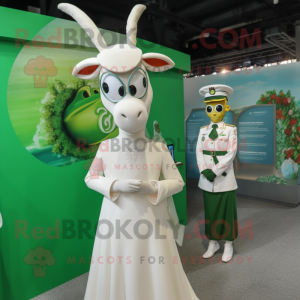 Green Gazelle mascot costume character dressed with a Wedding Dress and Berets