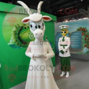 Green Gazelle mascot costume character dressed with a Wedding Dress and Berets