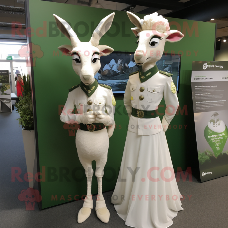 Green Gazelle mascot costume character dressed with a Wedding Dress and Berets