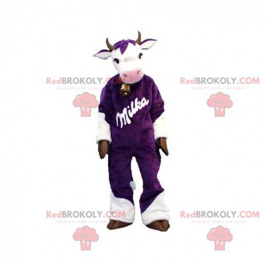 Lila och vit ko maskot. Milka maskot - Redbrokoly.com