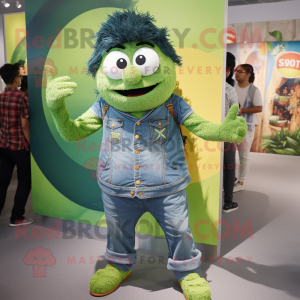 Green Biryani mascot costume character dressed with a Denim Shorts and Cufflinks