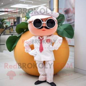 Peach Dim Sum mascot costume character dressed with a Poplin Shirt and Sunglasses