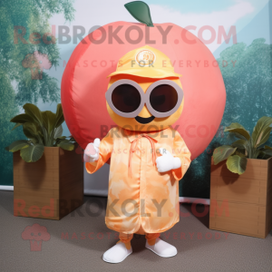 Peach Dim Sum mascot costume character dressed with a Poplin Shirt and Sunglasses