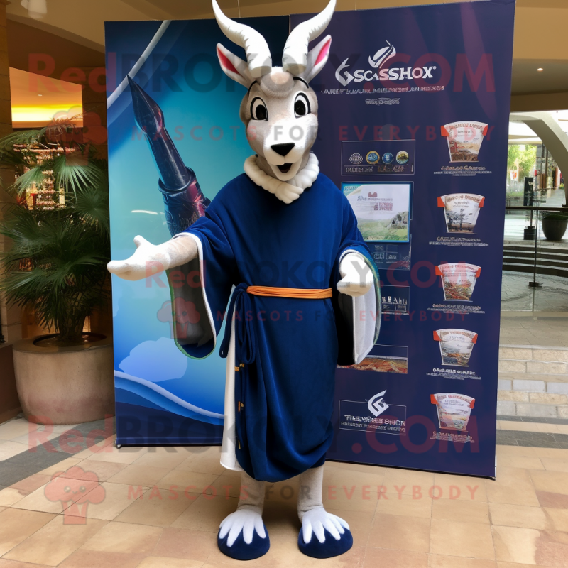 Navy Gazelle mascot costume character dressed with a Bermuda Shorts and Shawls Navy Gazelle mascot costume character dressed with a Bermuda Shorts and Shawls