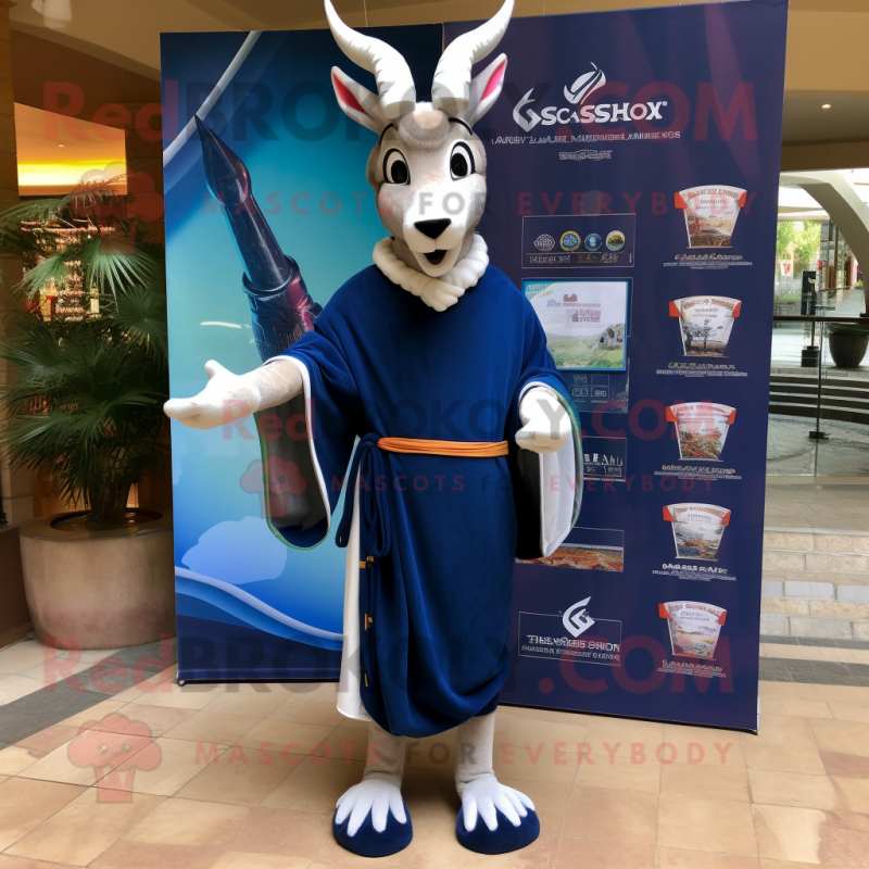 Navy Gazelle mascot costume character dressed with a Bermuda Shorts and Shawls