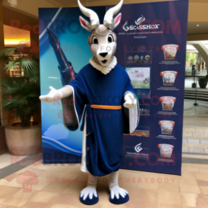 Navy Gazelle mascot costume character dressed with a Bermuda Shorts and Shawls