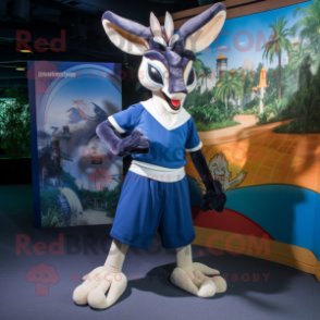 Navy Gazelle mascot costume character dressed with a Bermuda Shorts and Shawls