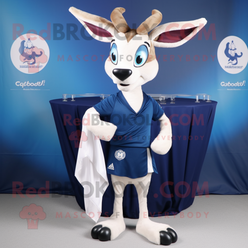 Navy Gazelle mascot costume character dressed with a Bermuda Shorts and Shawls Navy Gazelle mascot costume character dressed with a Bermuda Shorts and Shawls