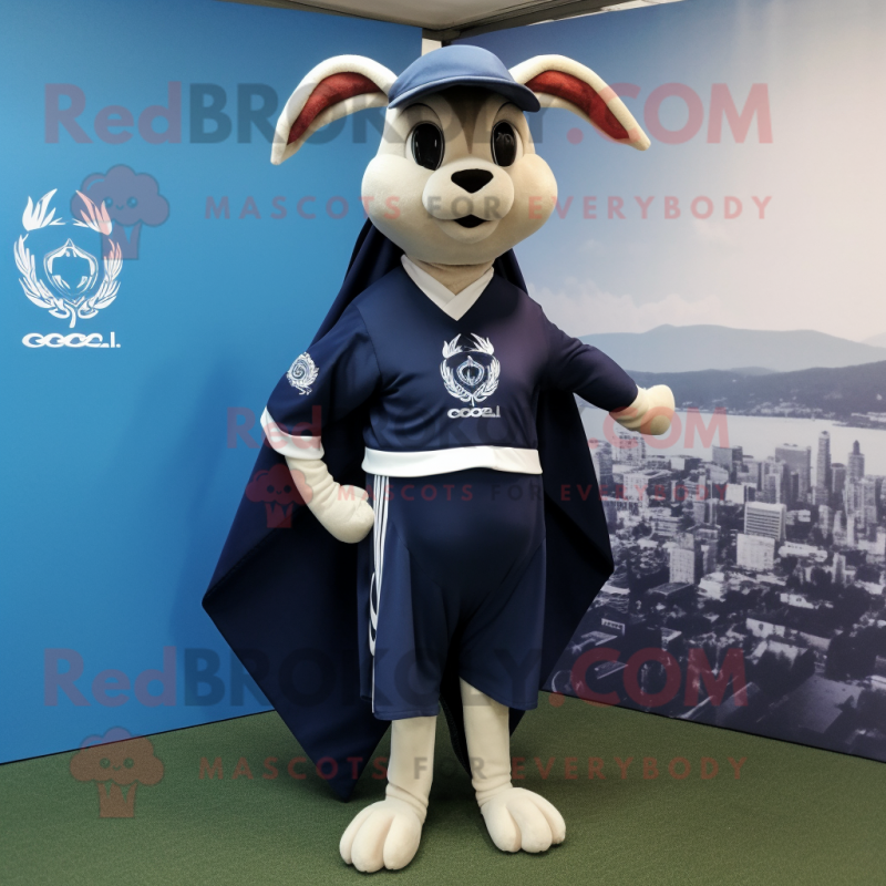 Navy Gazelle mascot costume character dressed with a Bermuda Shorts and Shawls Navy Gazelle mascot costume character dressed with a Bermuda Shorts and Shawls