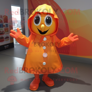 nan Orange mascot costume character dressed with a Raincoat and Foot pads