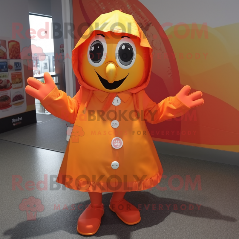 nan Orange mascot costume character dressed with a Raincoat and Foot pads nan Orange mascot costume character dressed with a Raincoat and Foot pads