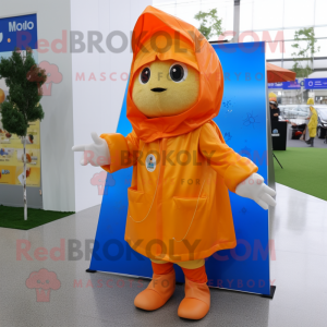 nan Orange mascot costume character dressed with a Raincoat and Foot pads