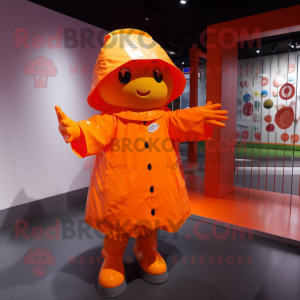 nan Orange mascot costume character dressed with a Raincoat and Foot pads