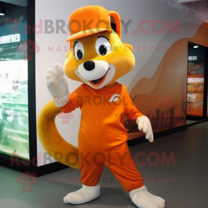 Orange Weasel mascot costume character dressed with a Culottes and Caps