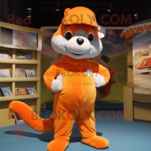 Orange Weasel mascot costume character dressed with a Culottes and Caps