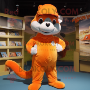 Orange Weasel mascot costume character dressed with a Culottes and Caps