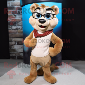 Tan Weasel mascot costume character dressed with a Pencil Skirt and Eyeglasses