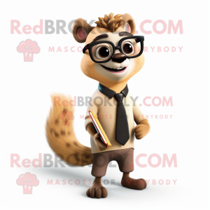 Tan Weasel mascot costume character dressed with a Pencil Skirt and Eyeglasses