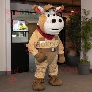Tan Hereford Cow mascot costume character dressed with a Cargo Pants and Mittens