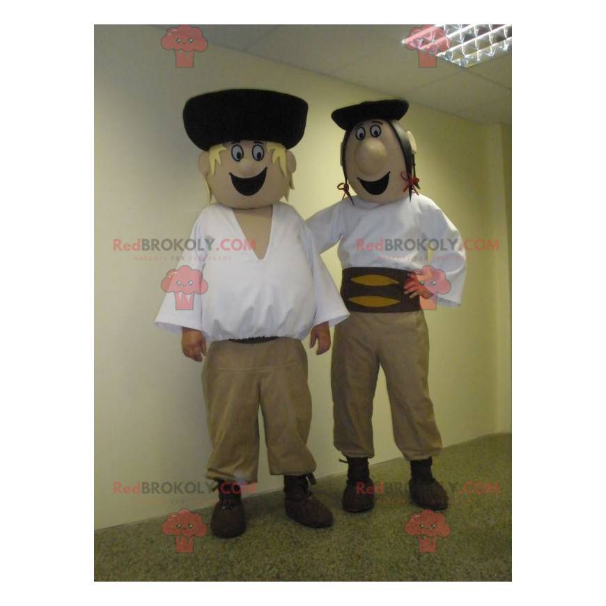 2 Maskottchen slowakischer Männer in traditionellen Outfits -