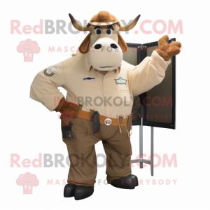 Tan Hereford Cow mascot costume character dressed with a Cargo Pants and Mittens