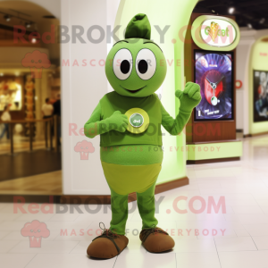Olive Wrist Watch mascot costume character dressed with a T-Shirt and Mittens