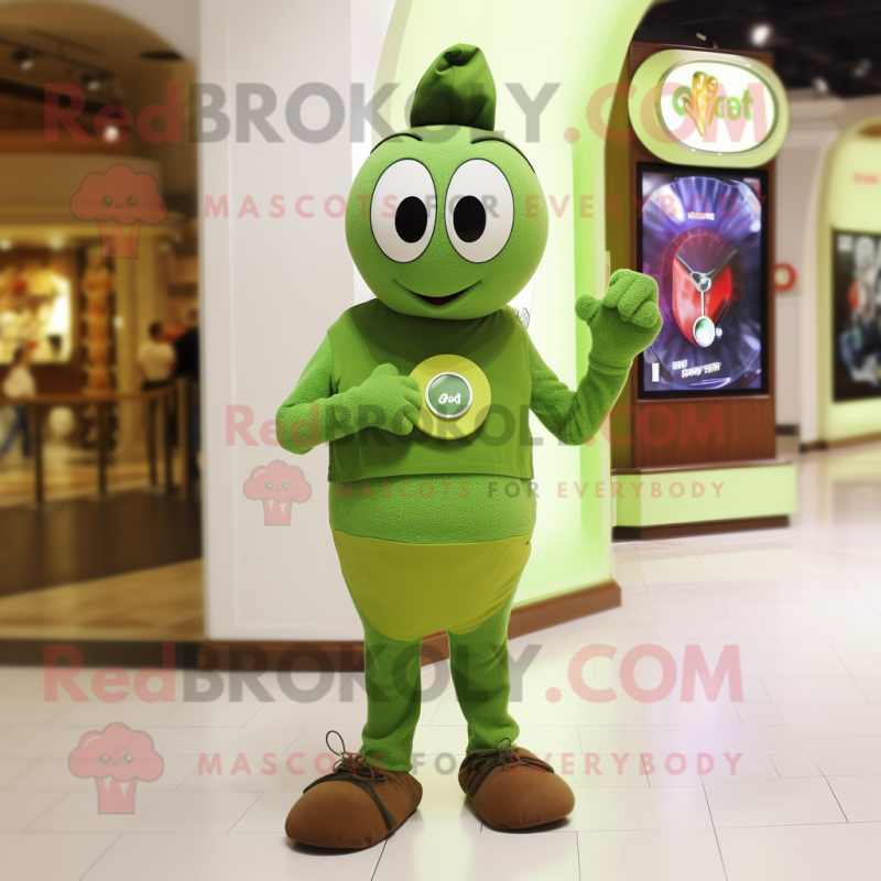 Olive Wrist Watch mascot costume character dressed with a T-Shirt and Mittens Olive Wrist Watch mascot costume character dressed with a T-Shirt and Mittens