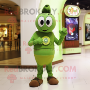 Olive Wrist Watch mascot costume character dressed with a T-Shirt and Mittens