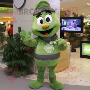 Olive Wrist Watch mascot costume character dressed with a T-Shirt and Mittens